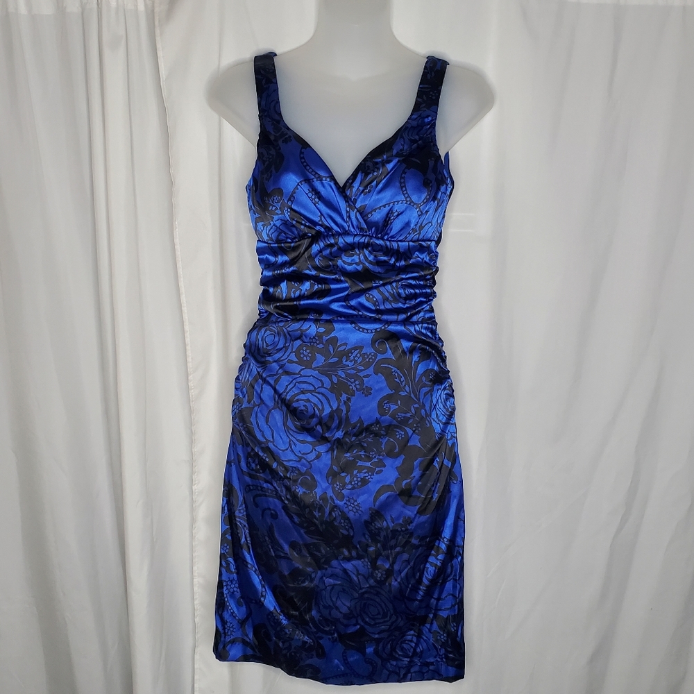 Windsor Satin Sleeveless Mini Dress Size 6 Royal Blue with Black